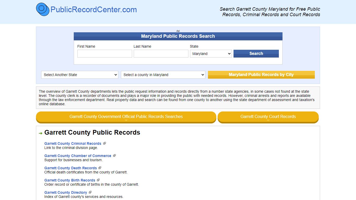 Garrett County Maryland Free Public Records - Court Records - Criminal ...